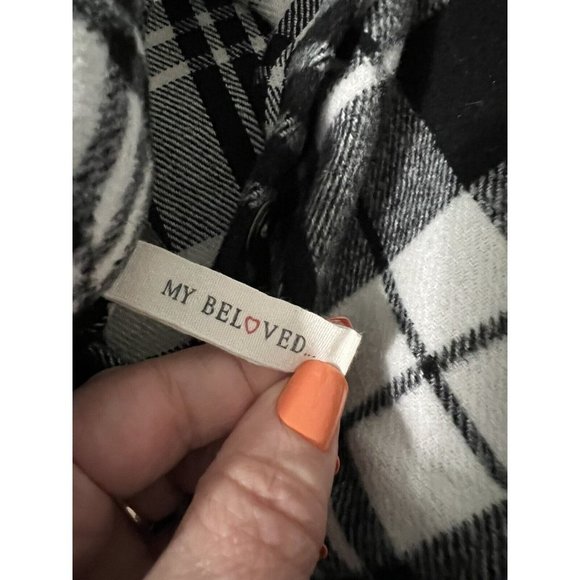 Women Flannel jacket Shacket My Beloved M Button Up Black White Plaid Pockets - Picture 4 of 6